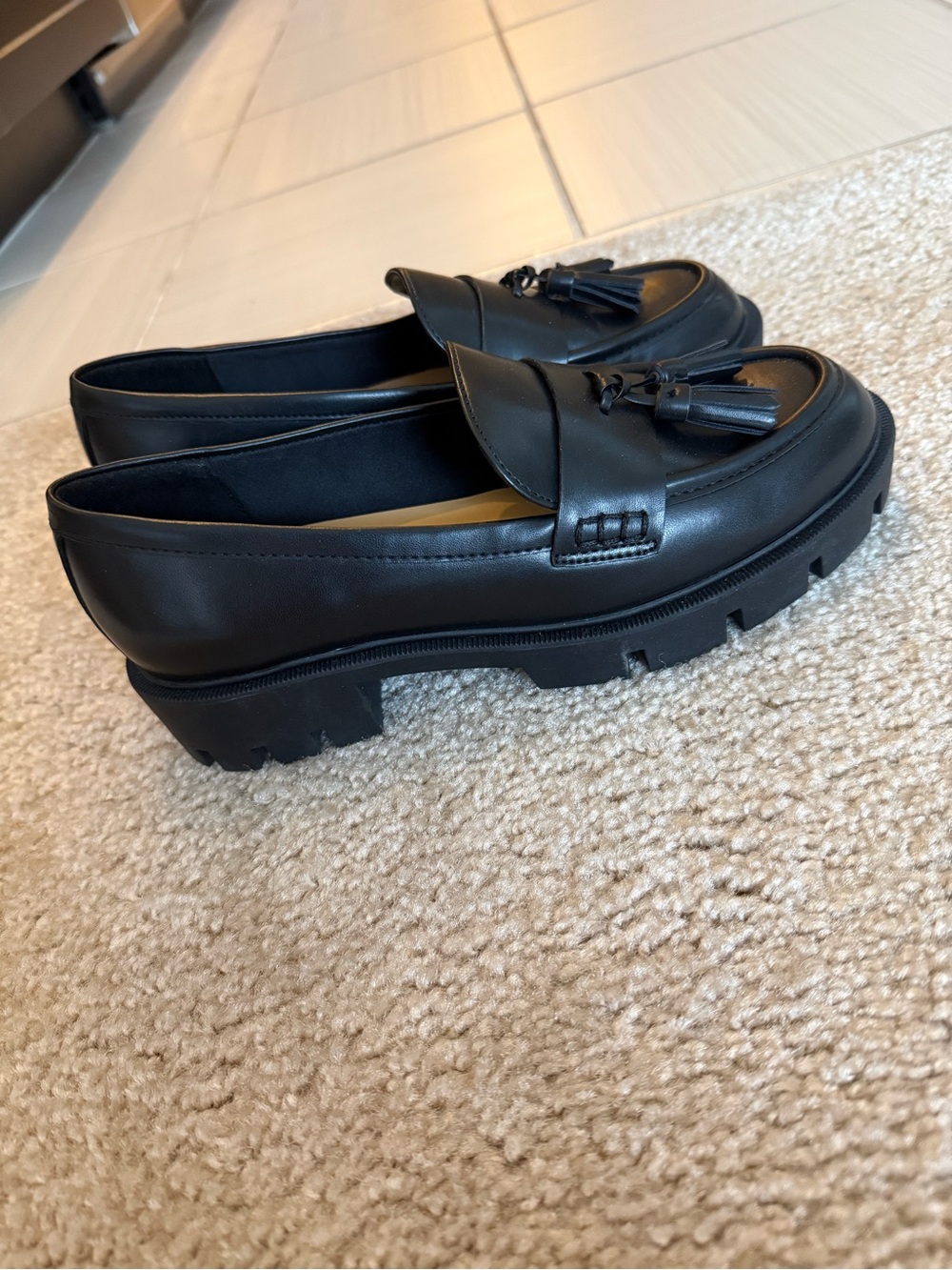 Nine West Black Leather Tassel Penny Loafers